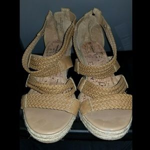 Avenue Cognac Braided Strappy Wedges Size 13W